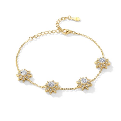 Stellara - Pulseira floral em moissanite com corrente ajustável