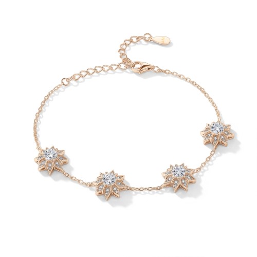 Stellara - Pulseira floral em moissanite com corrente ajustável