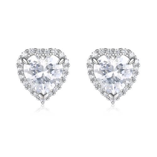Belleza - Brincos em moissanite em forma de coração com cravação em halo