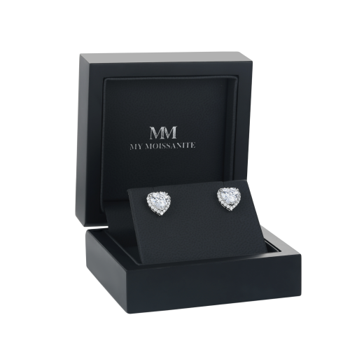 Belleza - Brincos em moissanite em forma de coração com cravação em halo