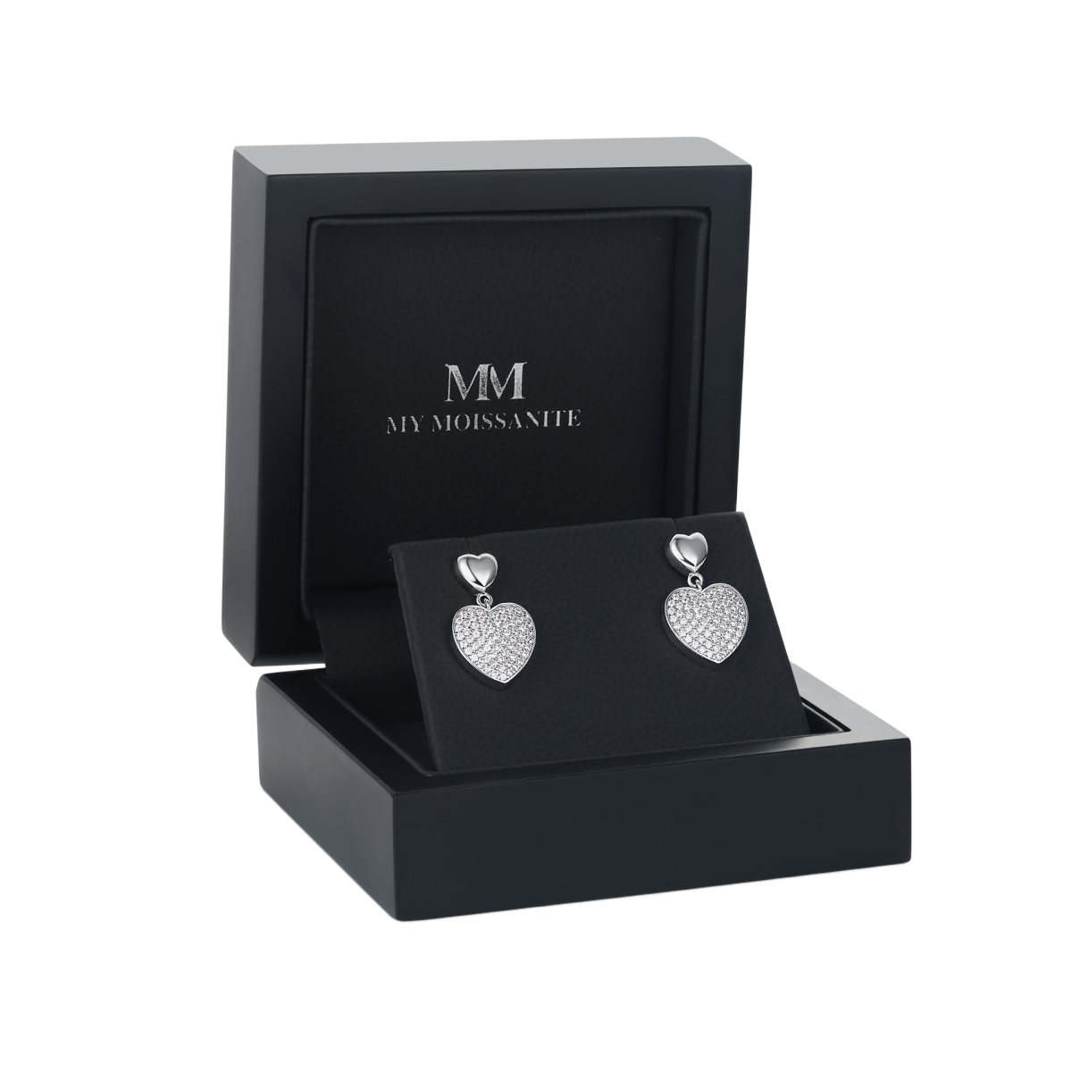Hearts of Pavé - Brincos pendentes com moissanite e cravação em pavé
