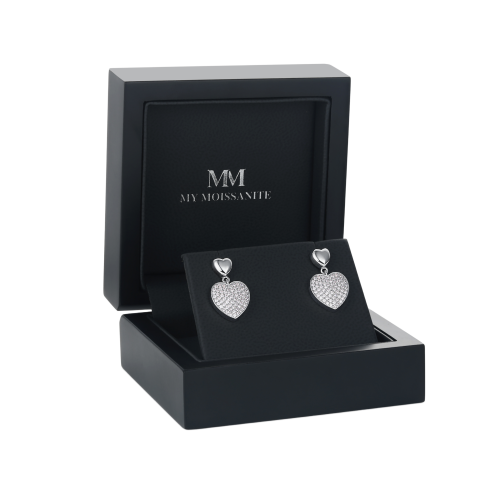 Hearts of Pavé - Brincos pendentes em moissanite com cravação em pavé