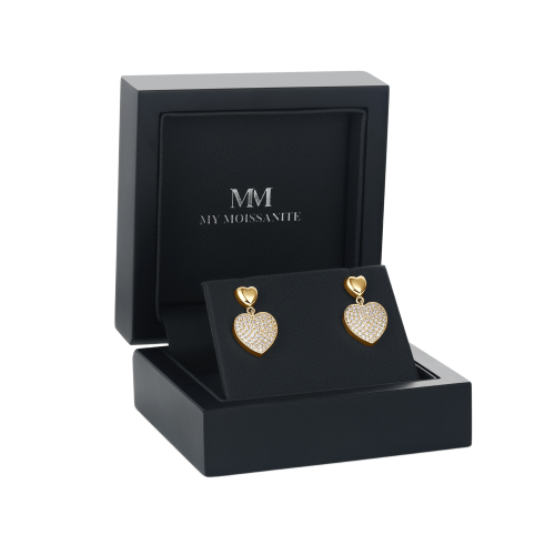 Hearts of Pavé - Brincos pendentes em moissanite com cravação em pavé
