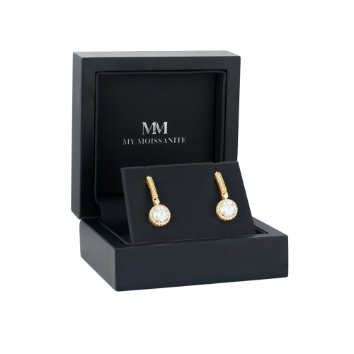 Luminary - Brincos pendentes em moissanite com cravação em halo