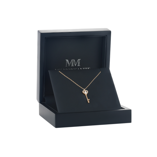 Amore - Pendente em moissanite em forma de chave com coração e cravação em pavé