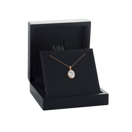 Clarique - Pendente clássico em moissanite oval com halo em pavé