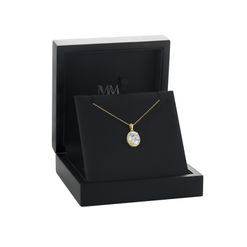 Clarique - Pendente clássico em moissanite oval com halo em pavé