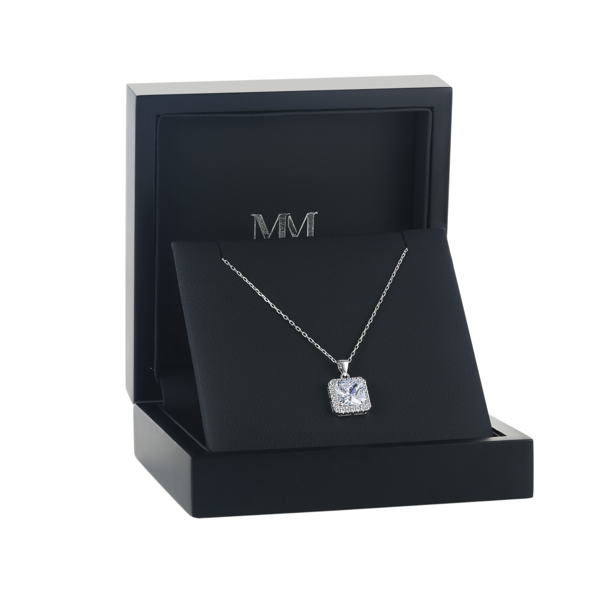 Radiance - Pendente em moissanite com talhe princesa e halo