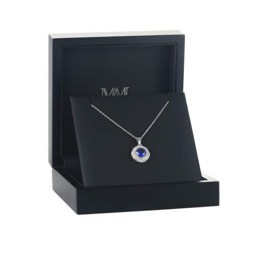 Purelle - Pendente de moissanite azul royal com halo e corrente de elos